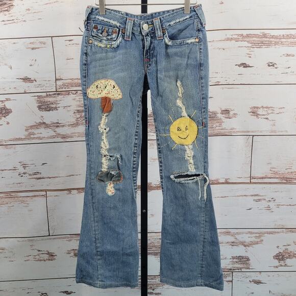 True Religion Y2K Ashbury Patchwork Jeans Sunshine Mushroom 26 - Picture 1 of 11